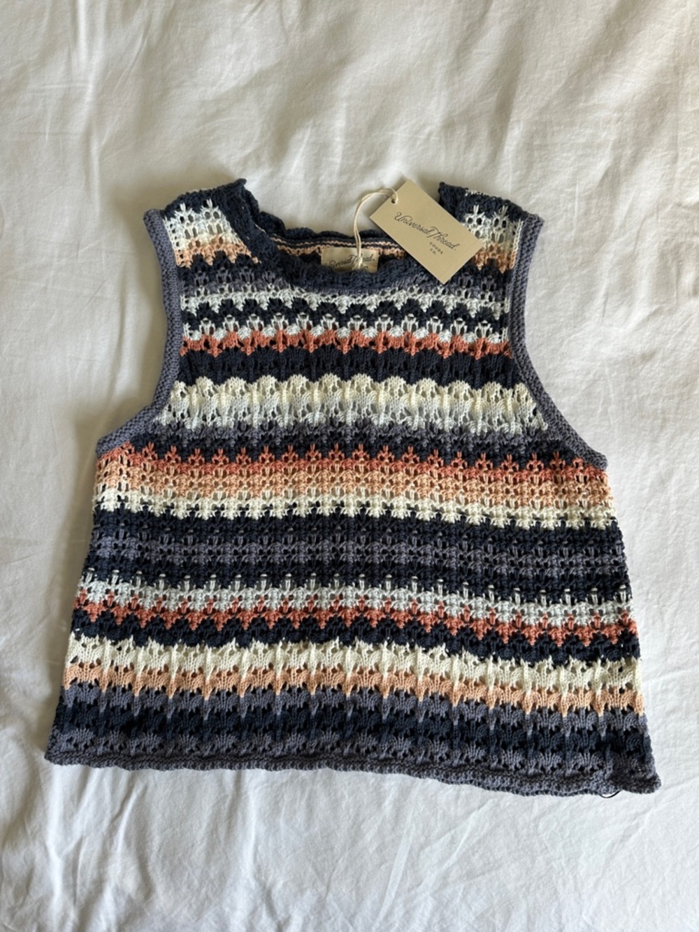 Universal Thread Crochet Tank Top in Navy, Cream, and Rust